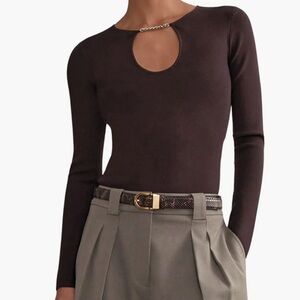 Reiss Tilly Chain Accent Cutout Top Small Plum NWI